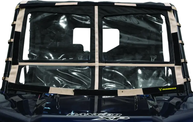 Clear vinyl UTV enclosure for Polaris Ranger with windbreak folding windshield setup