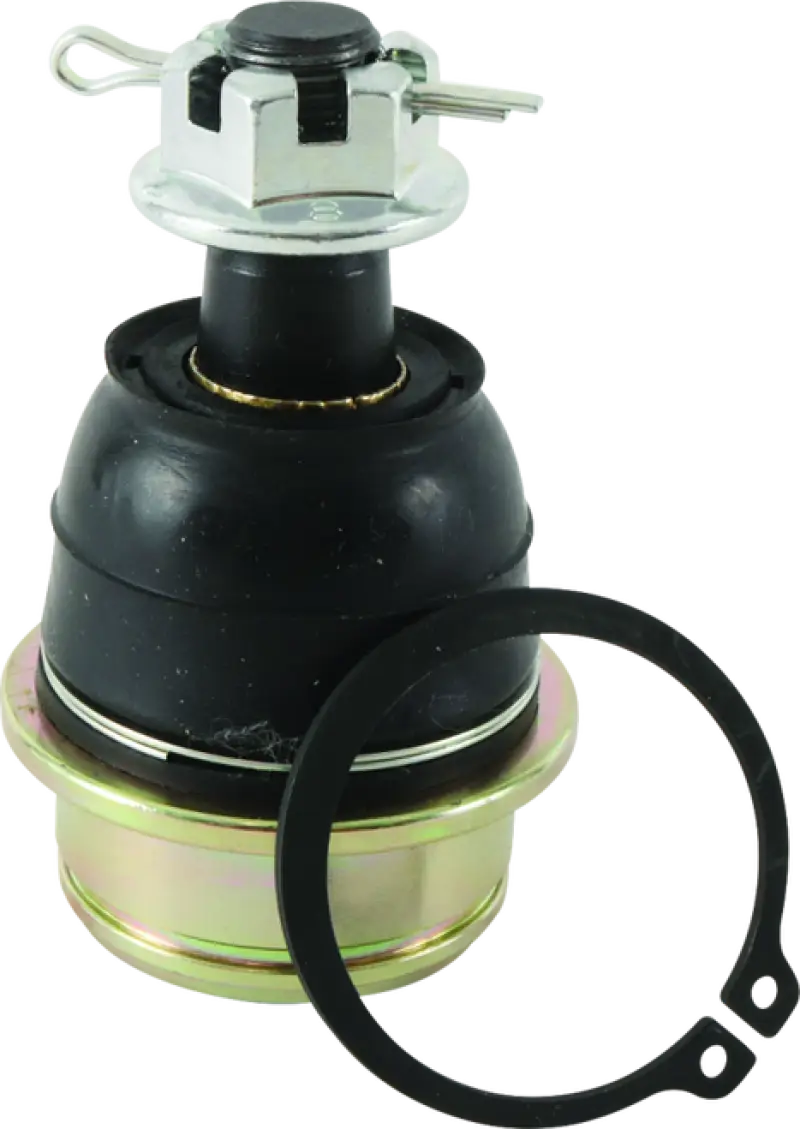 Automotive ball joint with rubber boot, gold housing, and castellated nut for Yamaha YXC700 Viking