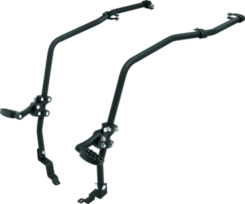Black metal bicycle carrier attached to Yamaha YFM700 Grizzly winch mount on ATV