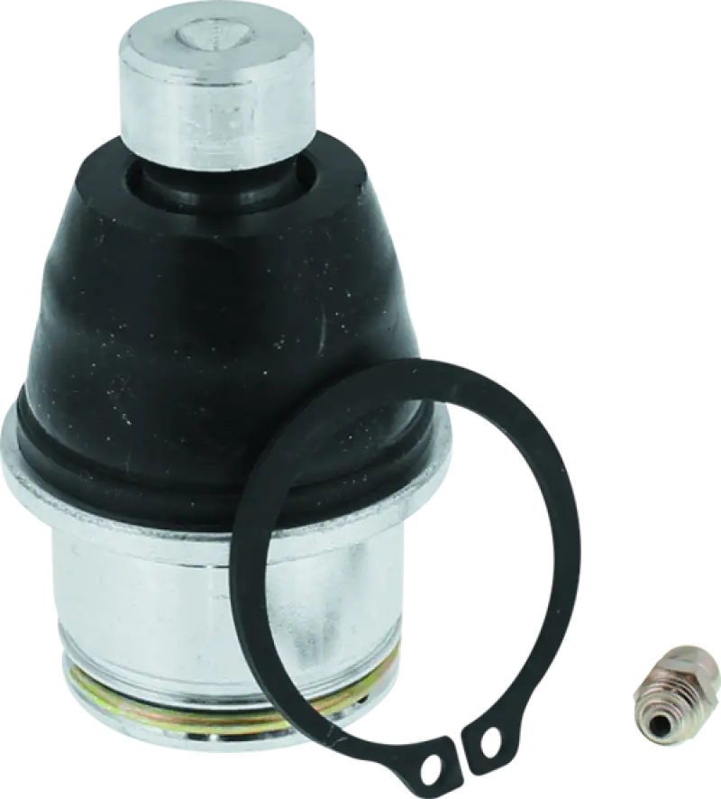 Shiny metal and black rubber lower ball joint from QuadBoss Can-Am Commander ball joint kit
