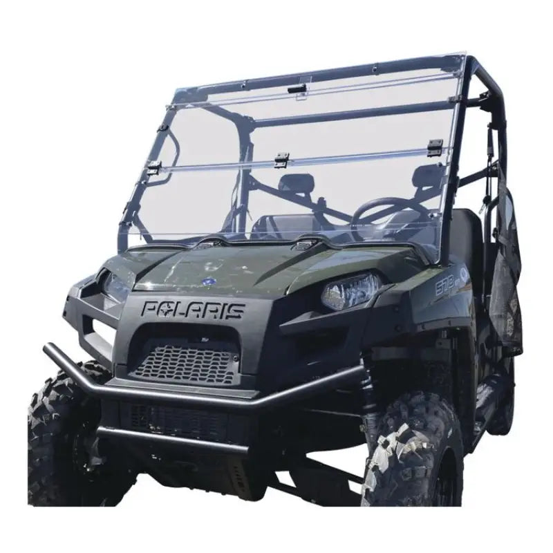 Green Polaris UTV with windshield for Polaris Ranger Crew and Ranger models quick fit