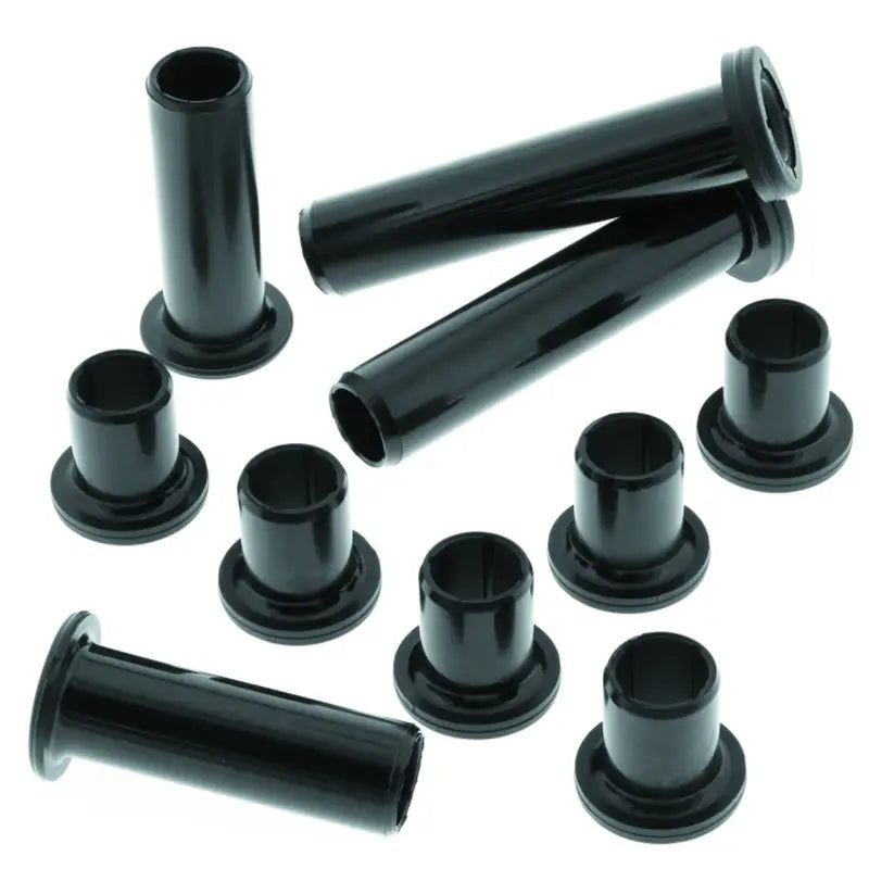 Black cylindrical bushings with flared ends for Polaris RZR repair kit rear suspension