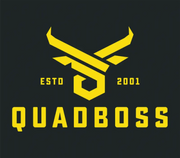 Yellow bull logo on a 48in x 48in logo banner for QuadBoss product