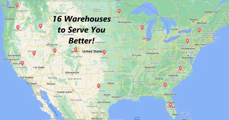 Map of US with warehouse locations for QuadBoss 6005-2RS bearing 25x47x12 parts