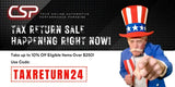 Tax return sale ad for Honda ATC250R Sintered Brake Pad on QuadBoss product page