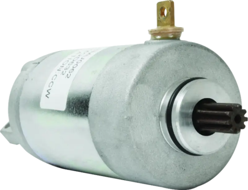 Silver Yamaha YFA-1 Breeze motor starter with splined shaft and brass terminal