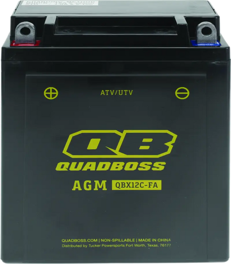 Black ATV UTV battery with QB QUADBOSS AGM branding for Yamaha YFA-1 Breeze