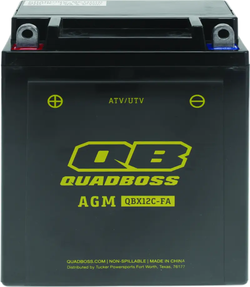 Black ATV UTV battery with QB QUADBOSS AGM branding for Yamaha YFA-1 Breeze