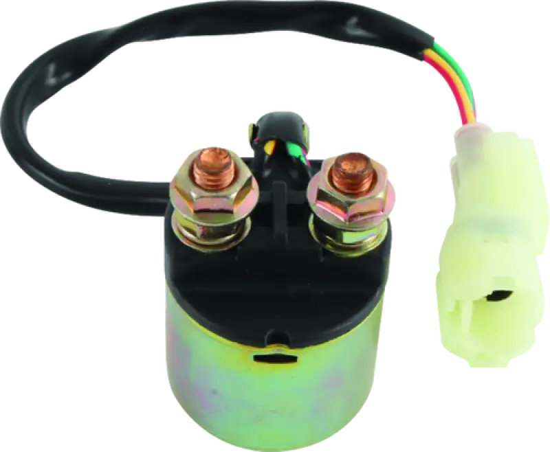 Black and gold starter solenoid with two terminals and three-wire connector for Honda TRX250TM upper ball joint kit