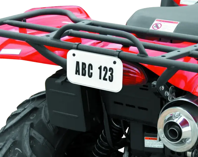 ATV license plate displayed with Quadboss ATV License Plate Kit in white