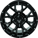 Black and silver quadboss barbwire 14x7 multi-spoke wheel for off-road rides
