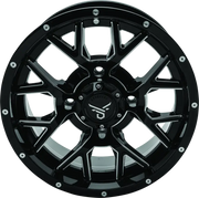 Black and silver quadboss barbwire 14x7 multi-spoke wheel for off-road rides