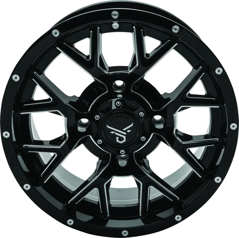 Black and silver quadboss barbwire 14x7 multi-spoke wheel for off-road rides