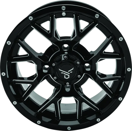Black and silver quadboss barbwire 14x7 multi-spoke wheel for off-road rides