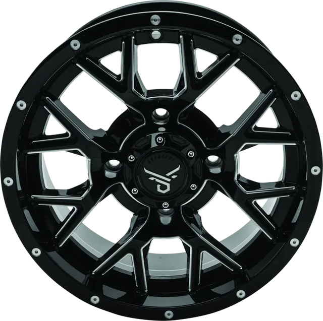 Black and silver quadboss barbwire 14x7 multi-spoke wheel for off-road rides