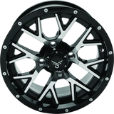 Black machined split-spoke wheel from QuadBoss Barbwire 14x7 series for off-road rides