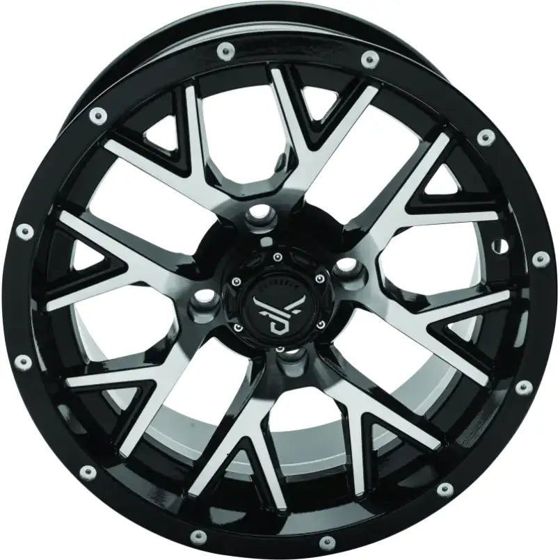 Black machined split-spoke wheel from QuadBoss Barbwire 14x7 series for off-road rides