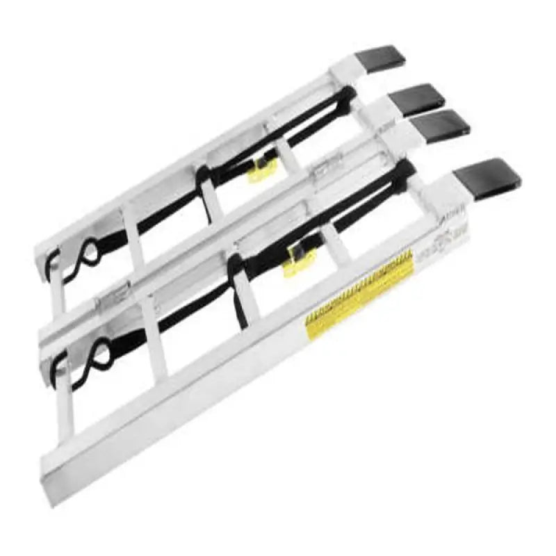 Folded aluminum loading ramp on QuadBoss Bifold Ramp Counter Display for easy viewing