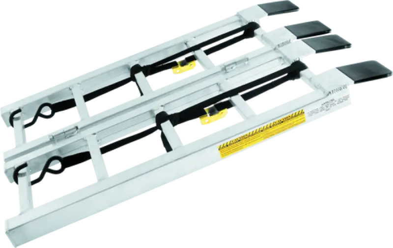 White metal rack with black and yellow parts for QuadBoss Bifold Ramp Counter Display