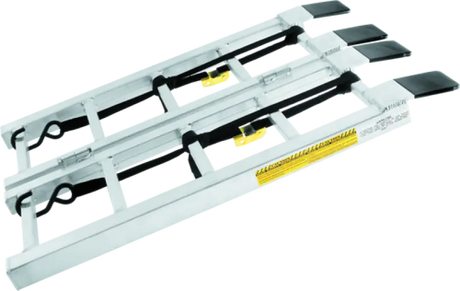 White metal rack with black and yellow parts for QuadBoss Bifold Ramp Counter Display