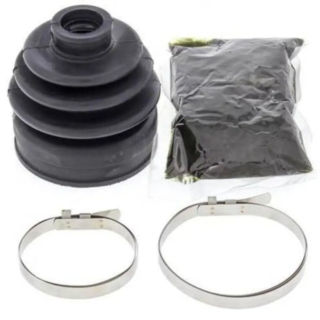 Black rubber boot grease packet and metal clamps in QuadBoss CV Boot Kit for RV parts & accessories