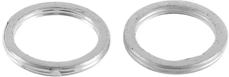Two metallic exhaust gaskets from QuadBoss Exhaust Gasket Kit for durable performance