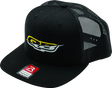 Black flatbill snapback trucker hat with Quadboss logo, perfect for logo flatbill style
