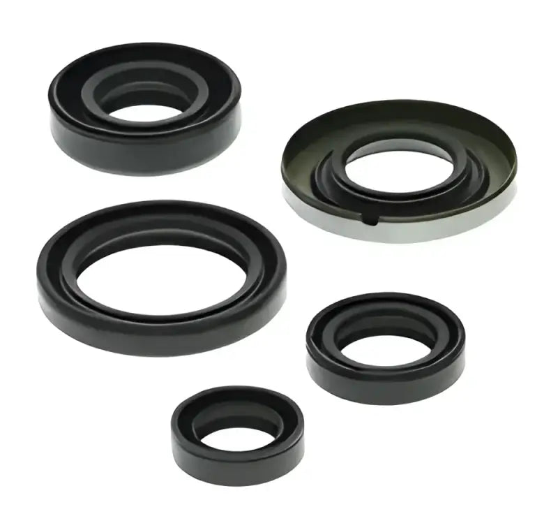 Assorted black rubber oil seals from QuadBoss Oil Seal Set for reliable oil sealing
