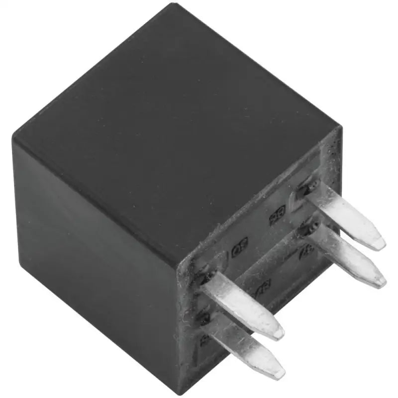 Black cube-shaped QuadBoss Polaris 20/35A relay for power distribution with metal pins