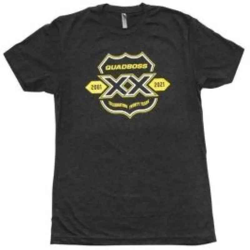 Dark gray graphic year tee with blk and ylw design from QuadBoss Qb 20 Year Tee blk/ylw Xl