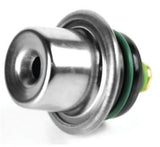 Shiny metal QuadBoss Qb Fuel Pressure Regulator with green and black seals for fuel pressure control