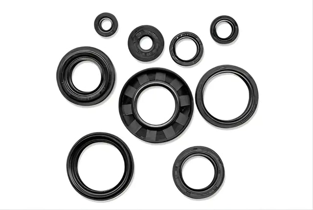 Assorted black rubber oil seals from QuadBoss QB Oil Seal Set for motor repair