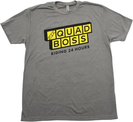Gray QuadBoss QB Waffle Tee with QUAD BOSS graphic, perfect waffle tee gry style