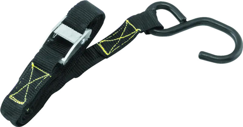 Black tie-down strap with metal buckle and hook for QuadBoss Quadlite Ramp Strap Replacement