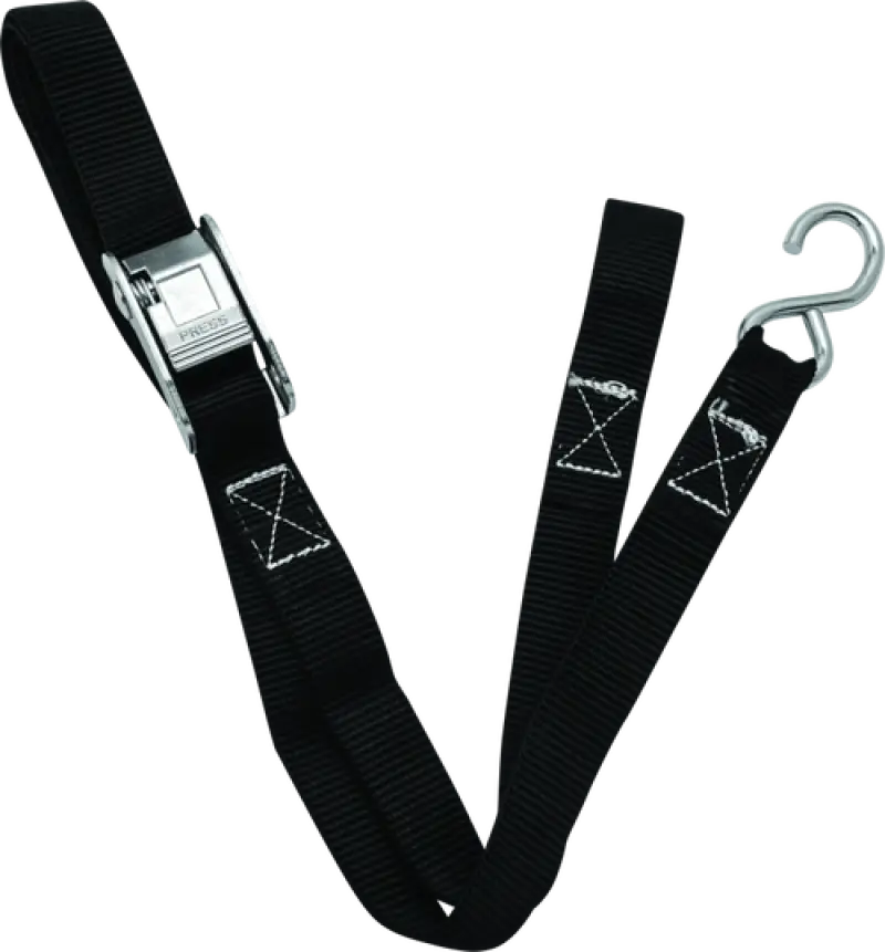 Black quadboss quadlite ramp strap with metal buckle and hook for secure transport