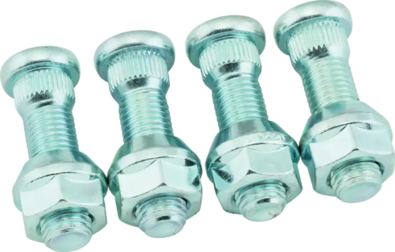 Four silver QuadBoss replacement lug bolts with nuts for M12x1.5 applications
