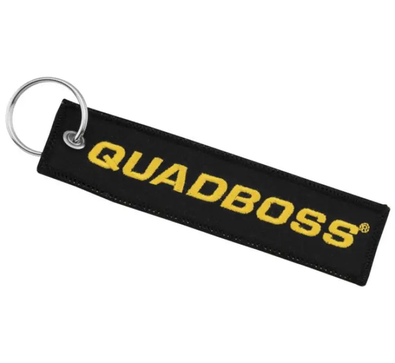 Black QuadBoss Ripcord Keychain with yellow QUADBOSS text, perfect ripcord keychain style