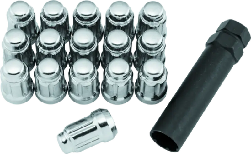 Chrome lug nuts and black socket for QuadBoss Spline Lug Nuts 12x1.5 Silver