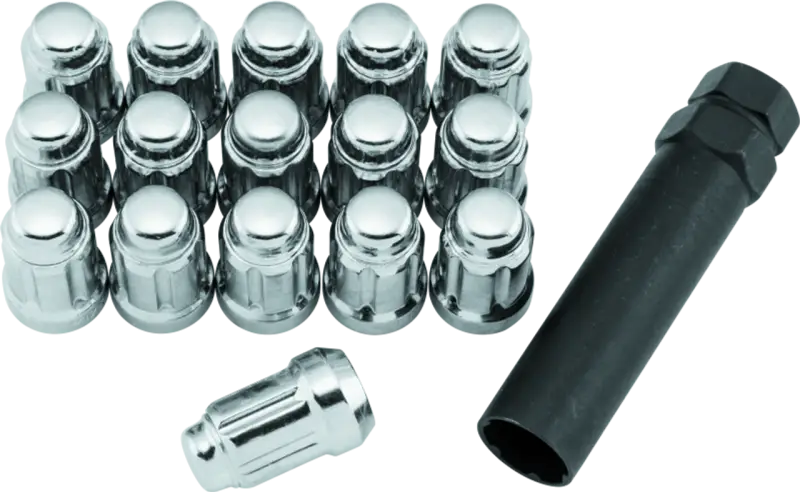 Chrome spline lug nuts and black socket for durable spline lug installation