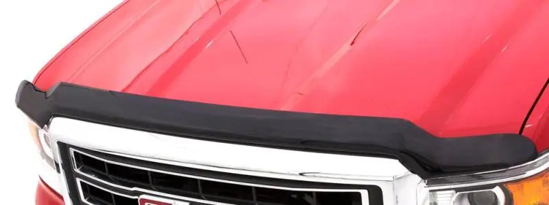 Black bug deflector on a red truck with Quadboss Sprocket Hat Hi-Vis for style