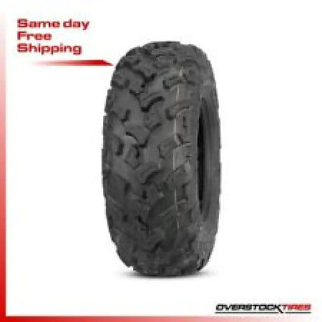 Aggressive tread ATV tire showing durability with quadboss tie rod end for off-road fun