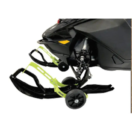 Black snowmobile with lime green ski wheels, perfect tie rod end for QuadBoss kit