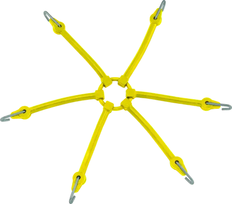 Yellow chain spider for easy installation of QuadBoss tire chain adjuster on tire chains