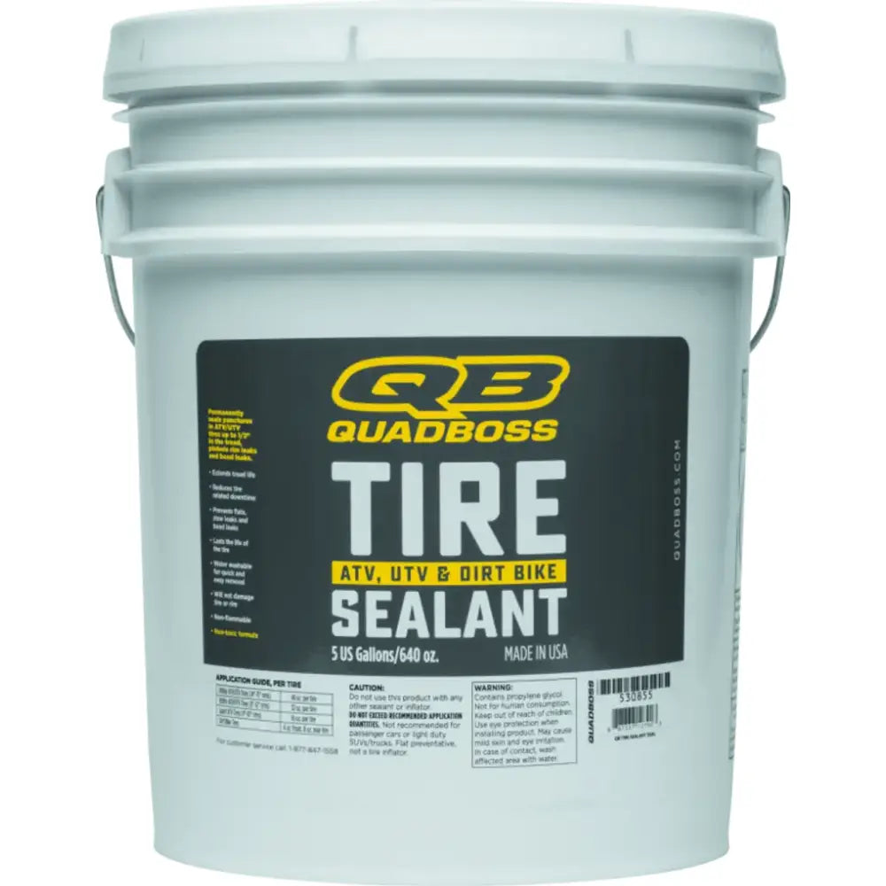 QuadBoss Tire Seal 5gal container for ATV, UTV, and dirt bike tire protection.