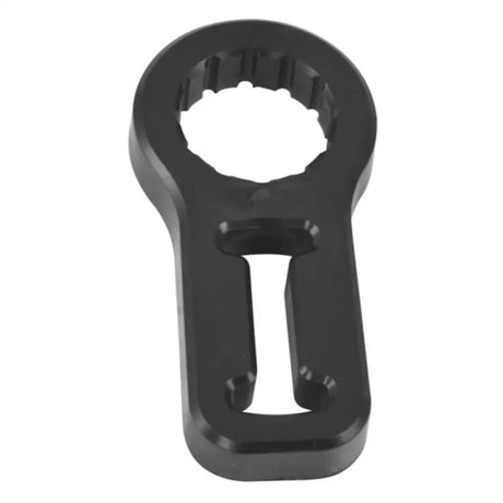 Black metal wrench with toothed circular opening for QuadBoss Utility Jack handle use