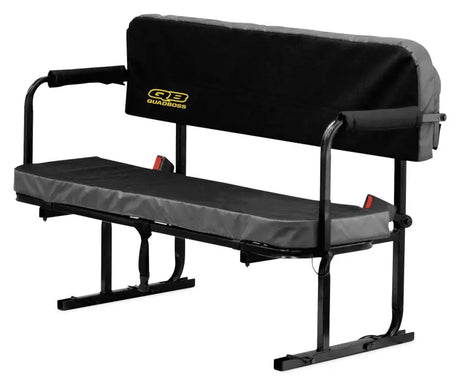Black and gray QuadBoss UTV Jumpseat with padded armrests and durable fabric cover