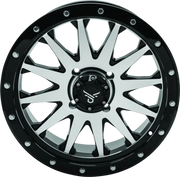 Black machined QuadBoss Wagon 20X7 off-road wheel with beadlock-style accents