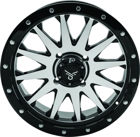 Black machined QuadBoss Wagon 20X7 off-road wheel with beadlock-style accents