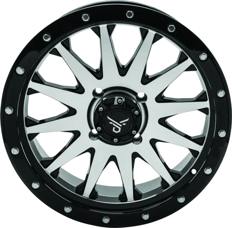 Black machined QuadBoss Wagon 20X7 off-road wheel with beadlock-style accents