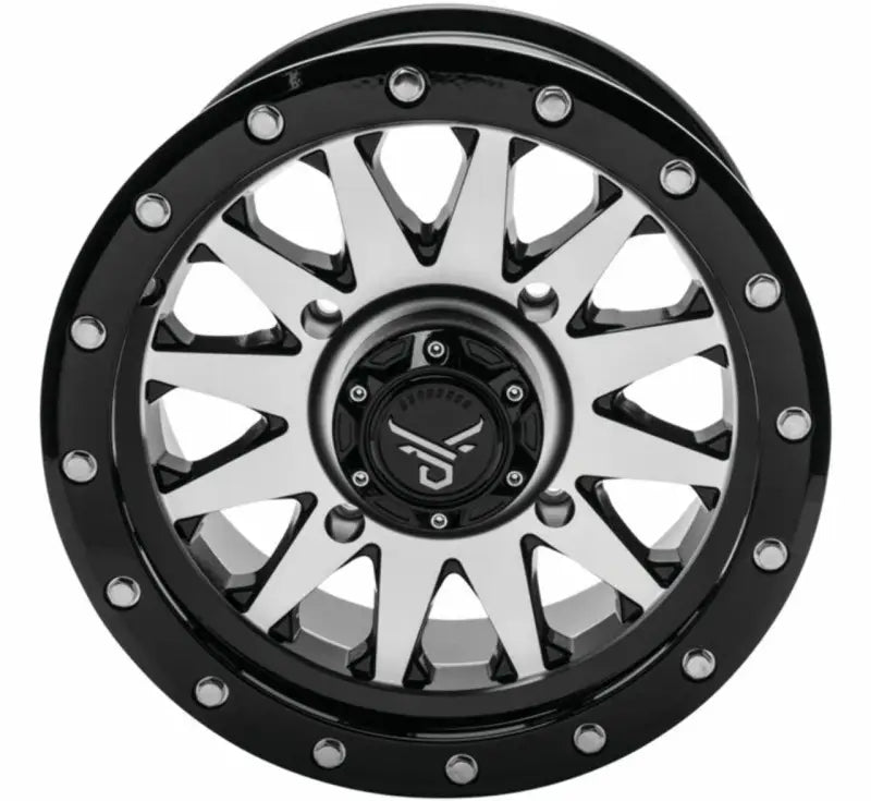 Black and silver quadboss wagon 20x7 aftermarket wheel with multi-spoke design